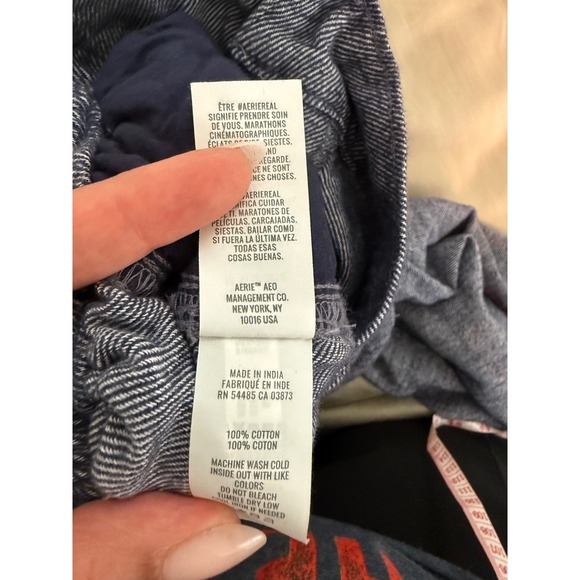 Aerie Anytime High Waist Wide Leg Trousers M Blue 100% Cotton Elastic Back - Picture 8 of 9